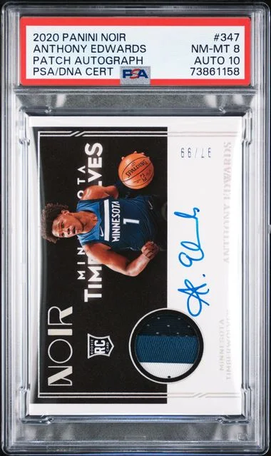 2020-21 Panini Noir Anthony Edwards Patch Autograph (RPA) #347 card image