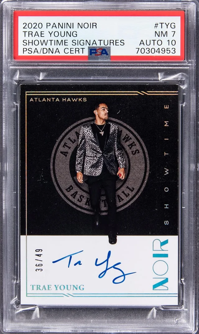 2020-21 Panini Noir Trae Young Showtime Signatures #SHO-TYG card image