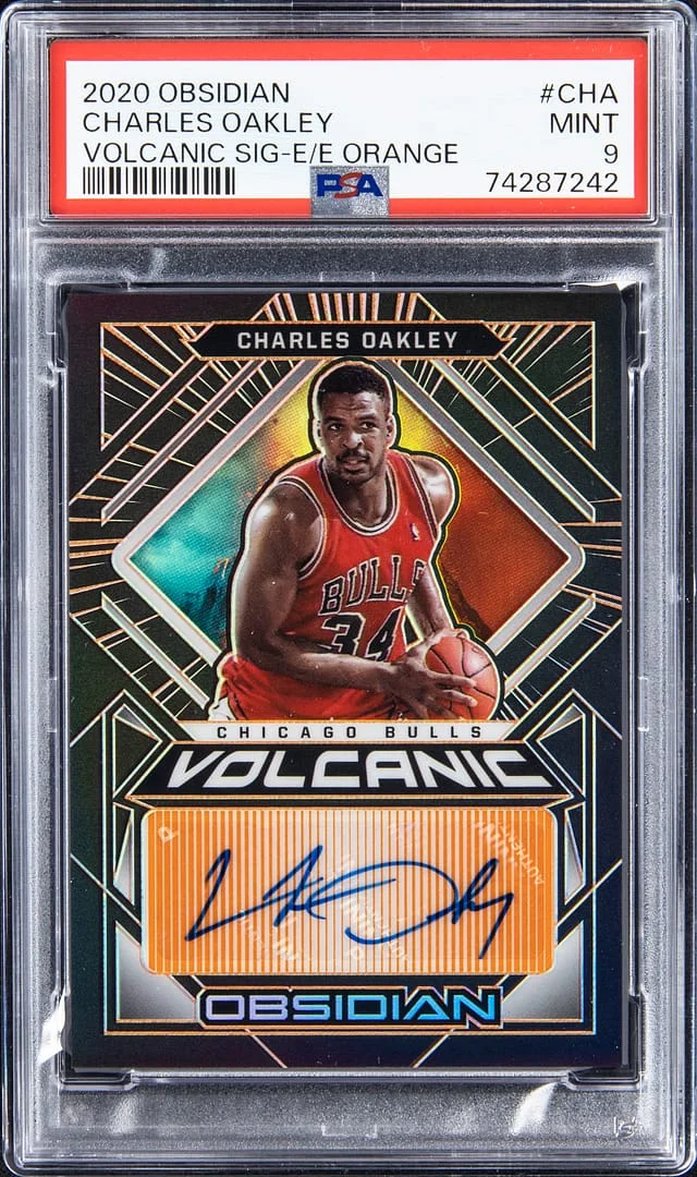2020-21 Panini Obsidian Charles Oakley Volcanic Signatures Electric Etch Orange #CHA card image