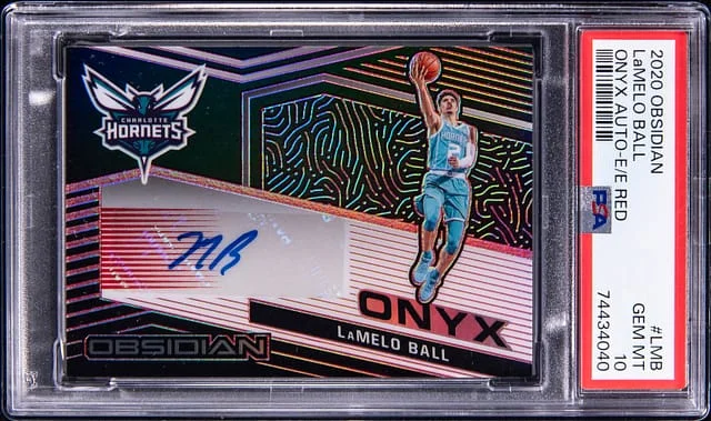2020-21 Panini Obsidian LaMelo Ball Onyx Autograph Electric Etch Red #LMB card image