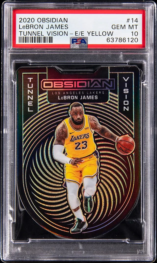 2020-21 Panini Obsidian LeBron James Tunnel Vision Electric Etch Yellow #14 card image