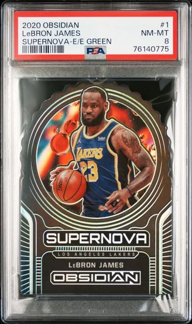 2020-21 Panini Obsidian LeBron James – Jersey Number Supernova Electric Etch Green #1 card image