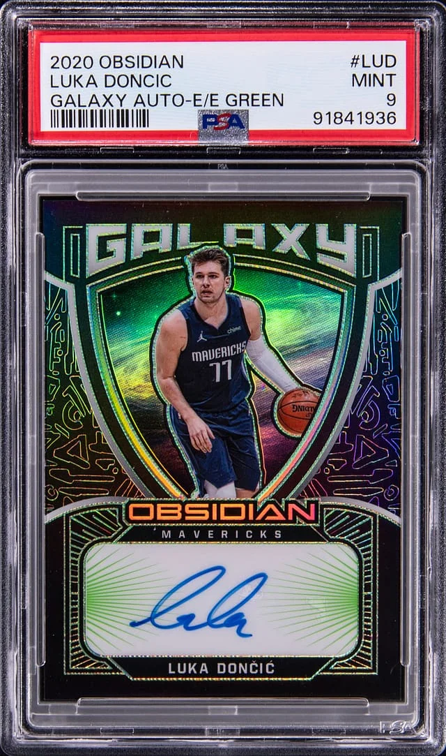 2020-21 Panini Obsidian Luka Doncic Galaxy Autograph Electric Etch Green #LUD card image