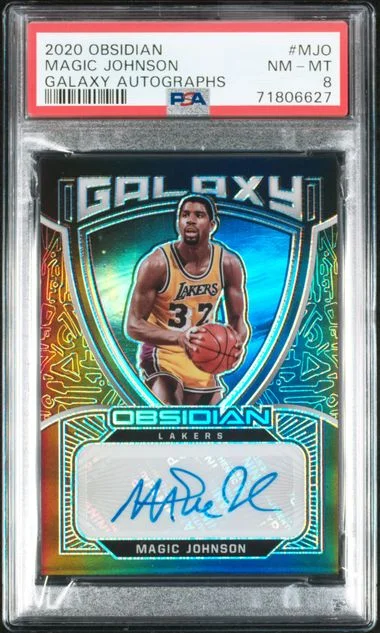 2020-21 Panini Obsidian Magic Johnson Galaxy Autograph #GAL-MJO card image