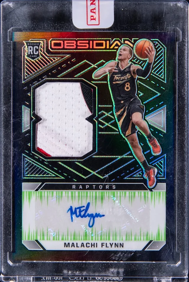 2020-21 Panini Obsidian Malachi Flynn Patch Autograph Electric Etch Green #230 card image