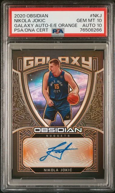 2020-21 Panini Obsidian Nikola Jokic Galaxy Autographs Electric Etch Orange #NKJ card image