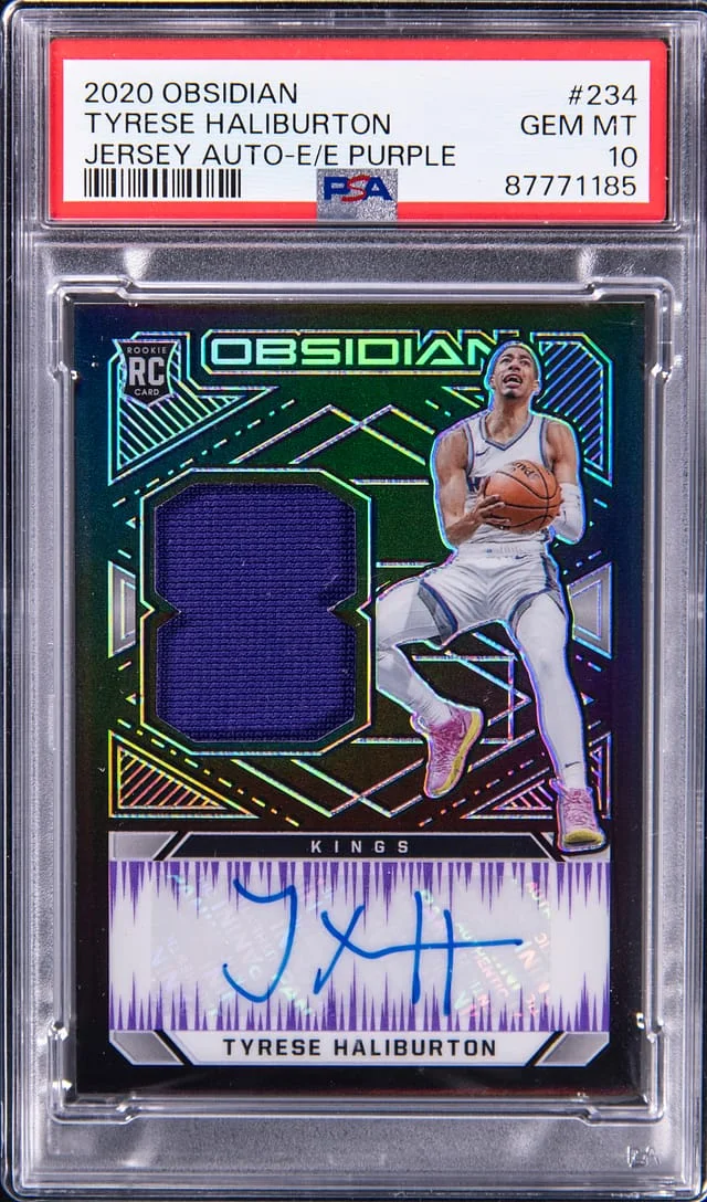 2020-21 Panini Obsidian Tyrese Haliburton Jersey Autograph Electric Etch Purple #234 card image
