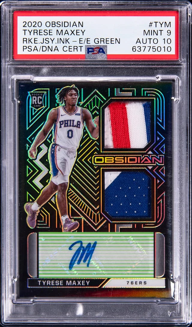 2020-21 Panini Obsidian Tyrese Maxey Jersey Ink Electric Etch Green #TYM card image