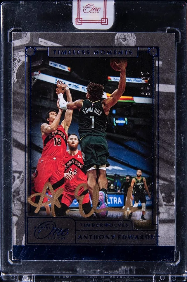 2020-21 Panini One and One Anthony Edwards - Panini Encased Timeless Moments Blue #TML-AED card image
