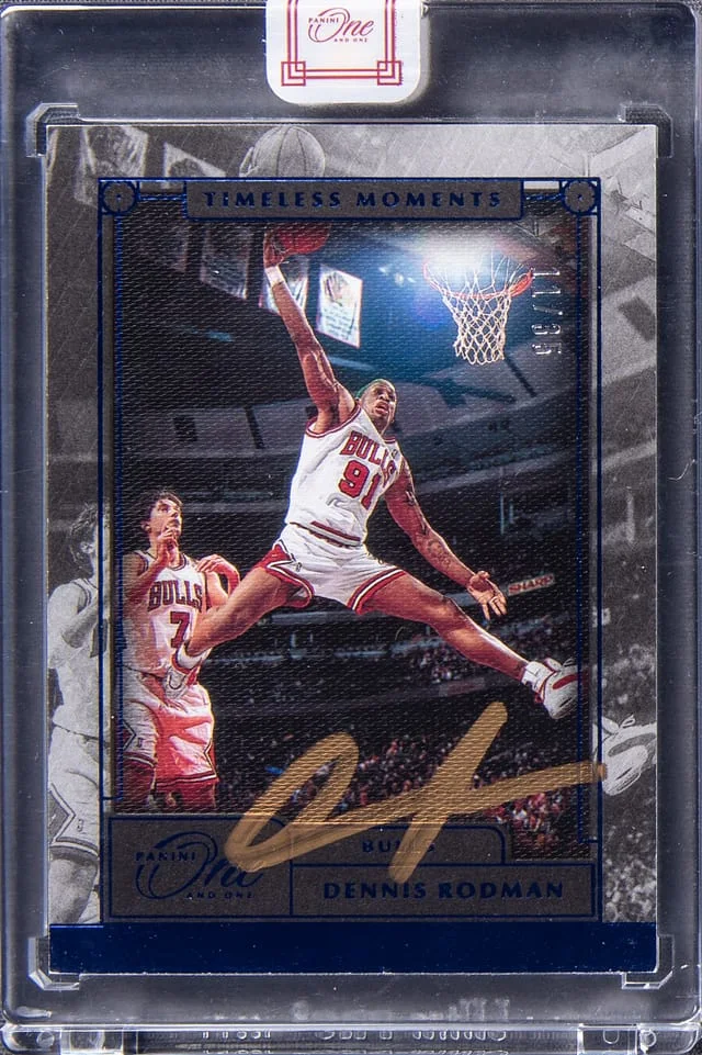 2020-21 Panini One and One Dennis Rodman Timeless Moments Blue #TML-DRD card image