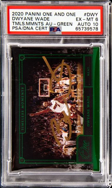 2020-21 Panini One and One Dwyane Wade Timeless Moments Autographs Green #DWY card image