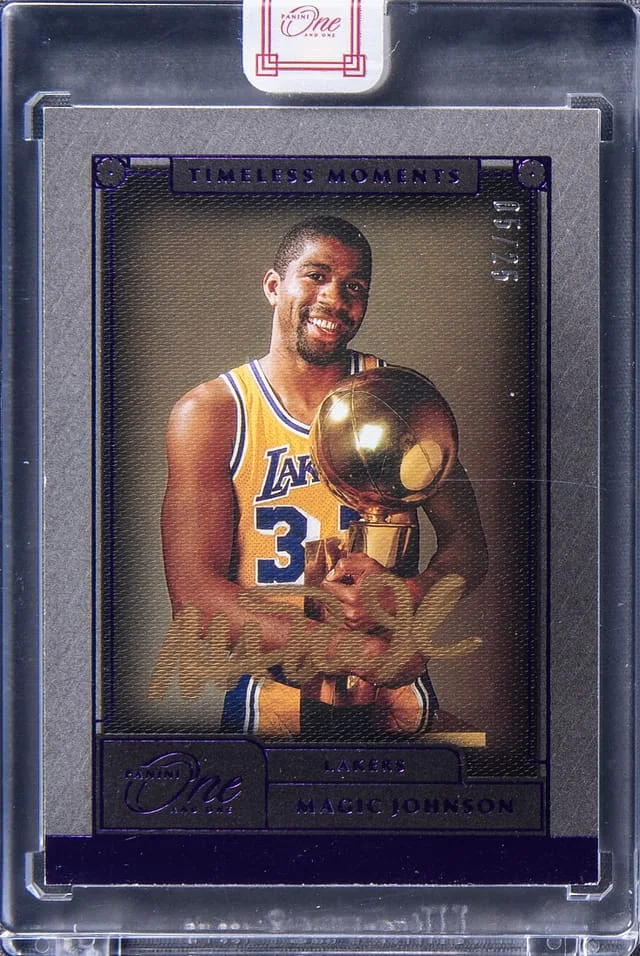 2020-21 Panini One and One Magic Johnson Timeless Moments Purple #TML-MJN card image