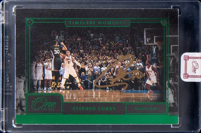 2020-21 Panini One and One Stephen Curry Timeless Moments Autographs Green #TML-SCU card image