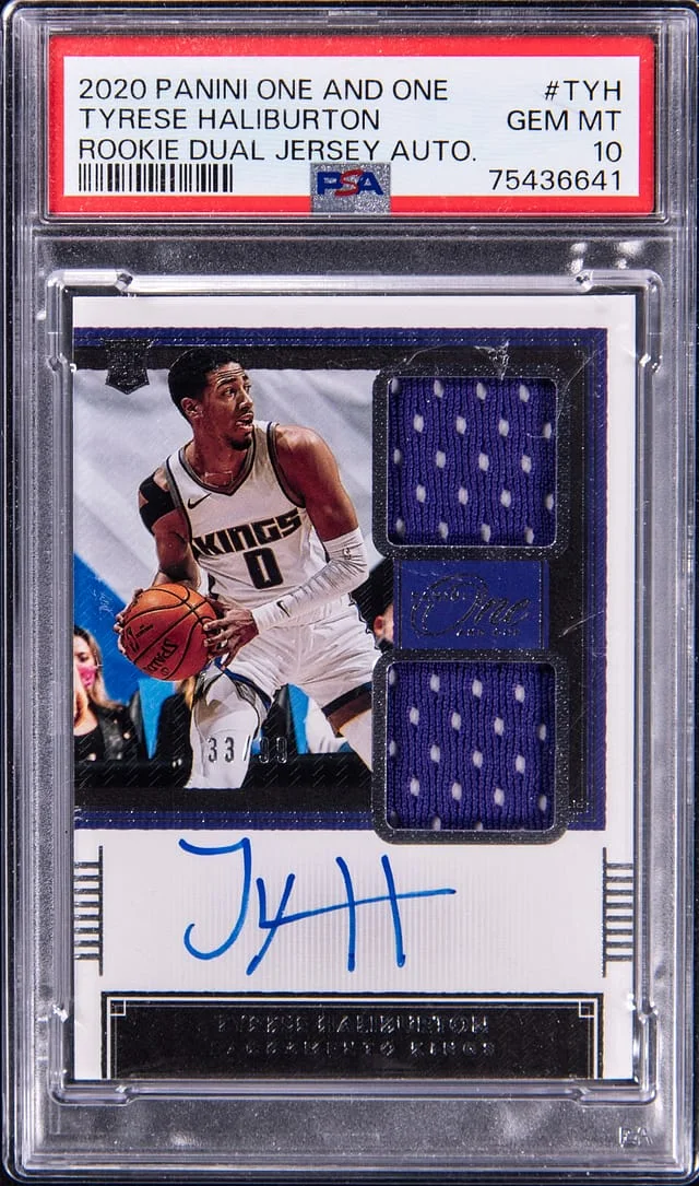 2020-21 Panini One and One Tyrese Haliburton Dual Jersey Auto #RDJ-TYH card image