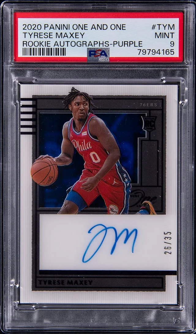 2020-21 Panini One and One Tyrese Maxey Autographs Purple #RAU-TYM card image