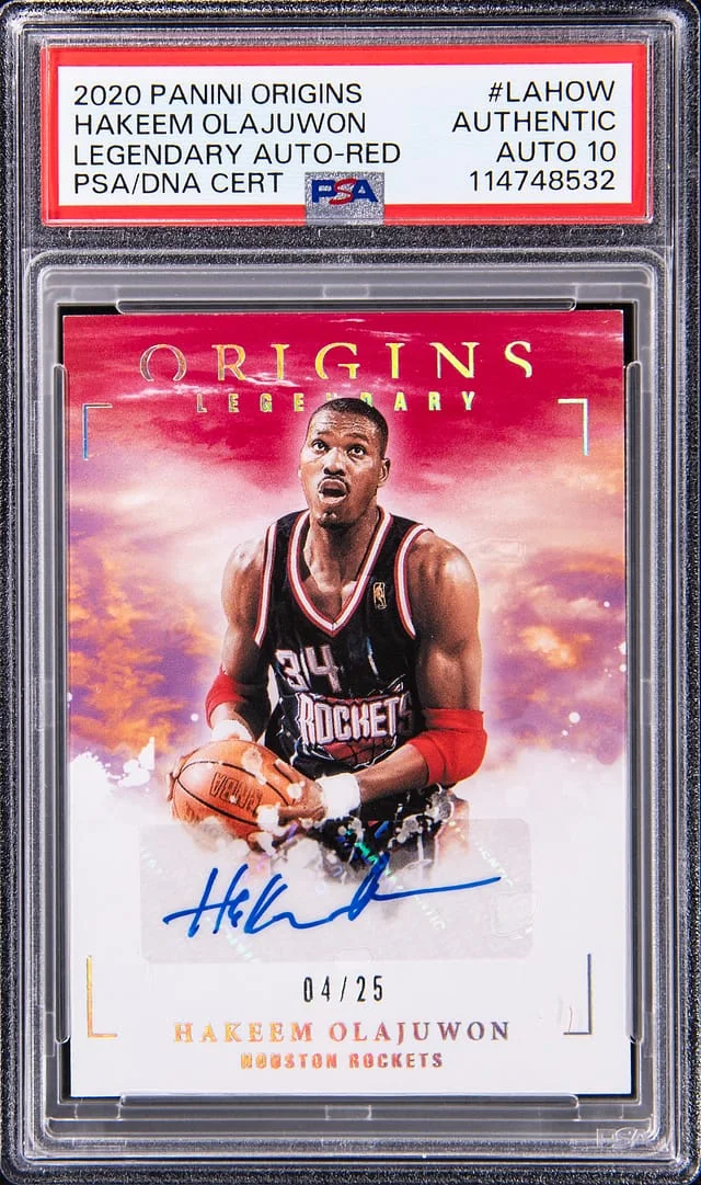 2020-21 Panini Origins Hakeem Olajuwon Legendary Autograph Red #LA-HOW card image