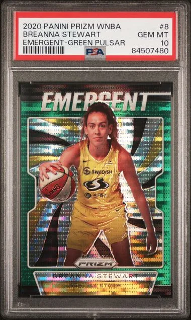 2020-21 Panini Prizm Breanna Stewart WNBA Emergent Green Pulsar #8 card image