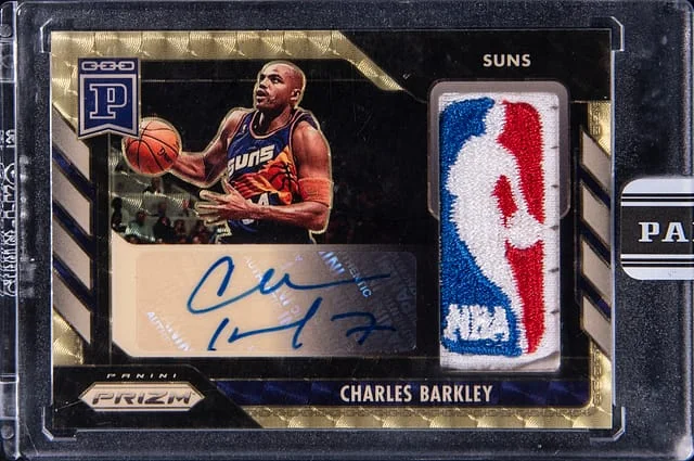 2020-21 Panini Prizm Charles Barkley Blockchain Logoman Autograph Gold Vinyl #LA-CB card image
