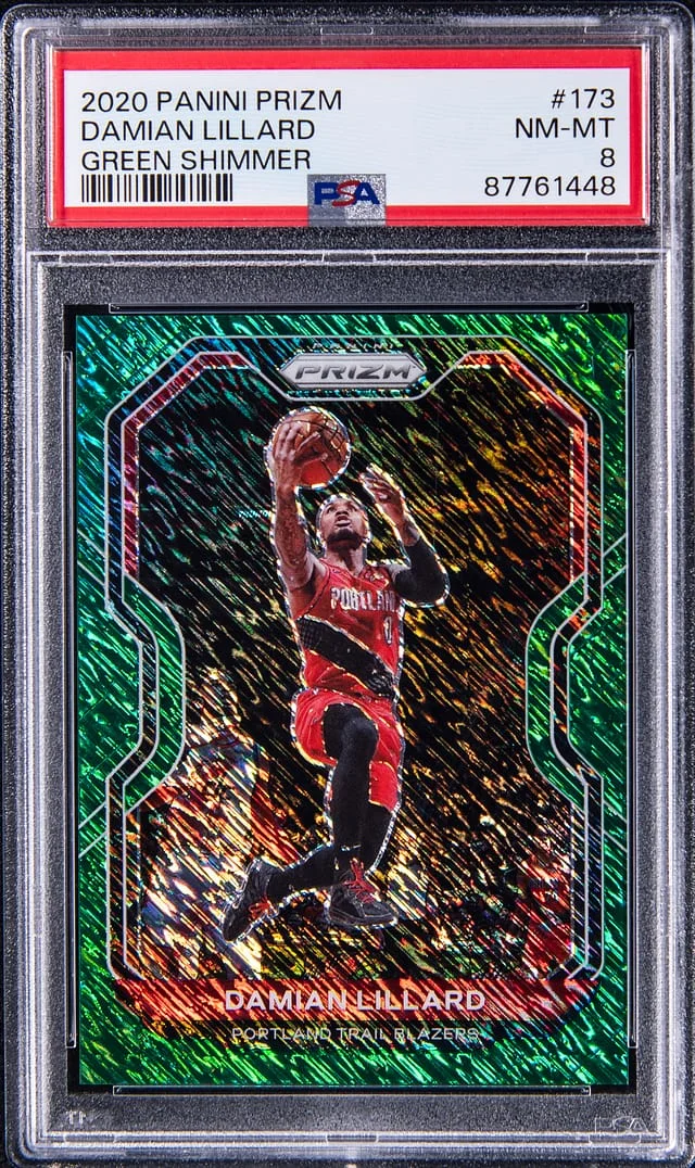 2020-21 Panini Prizm Damian Lillard Green Shimmer #173 card image