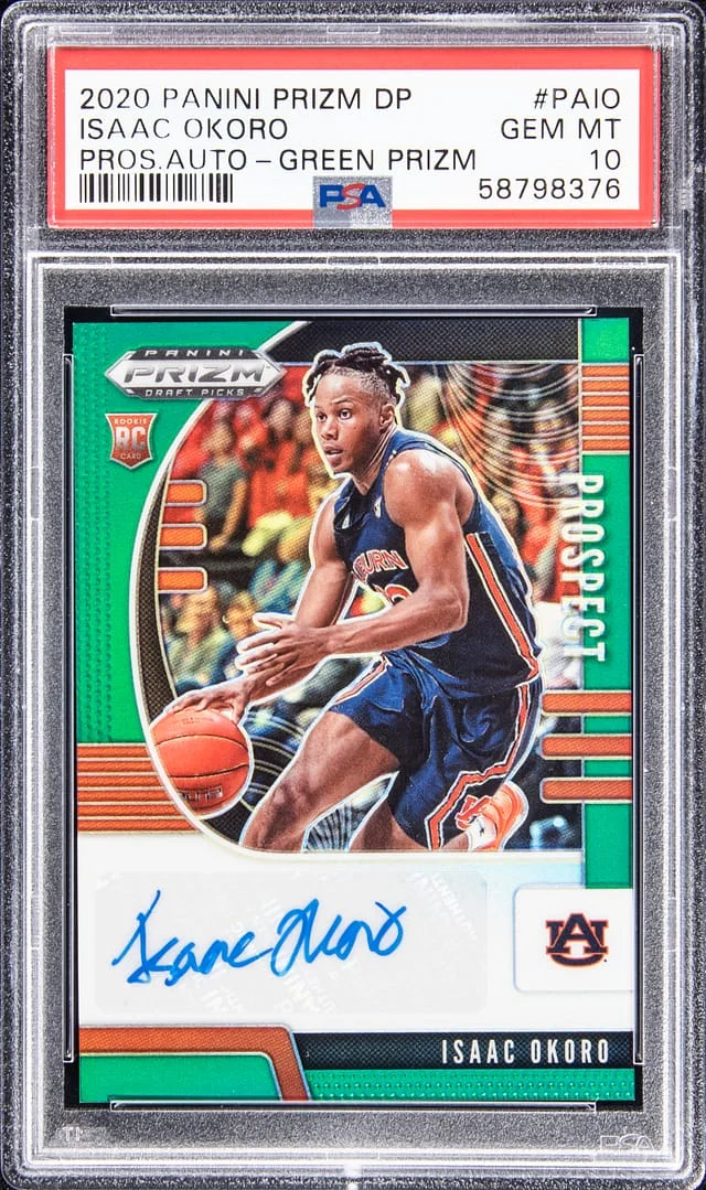 2020-21 Panini Prizm Draft Picks Isaac Okoro Prospect Autograph - Green Prizm #PAIO card image