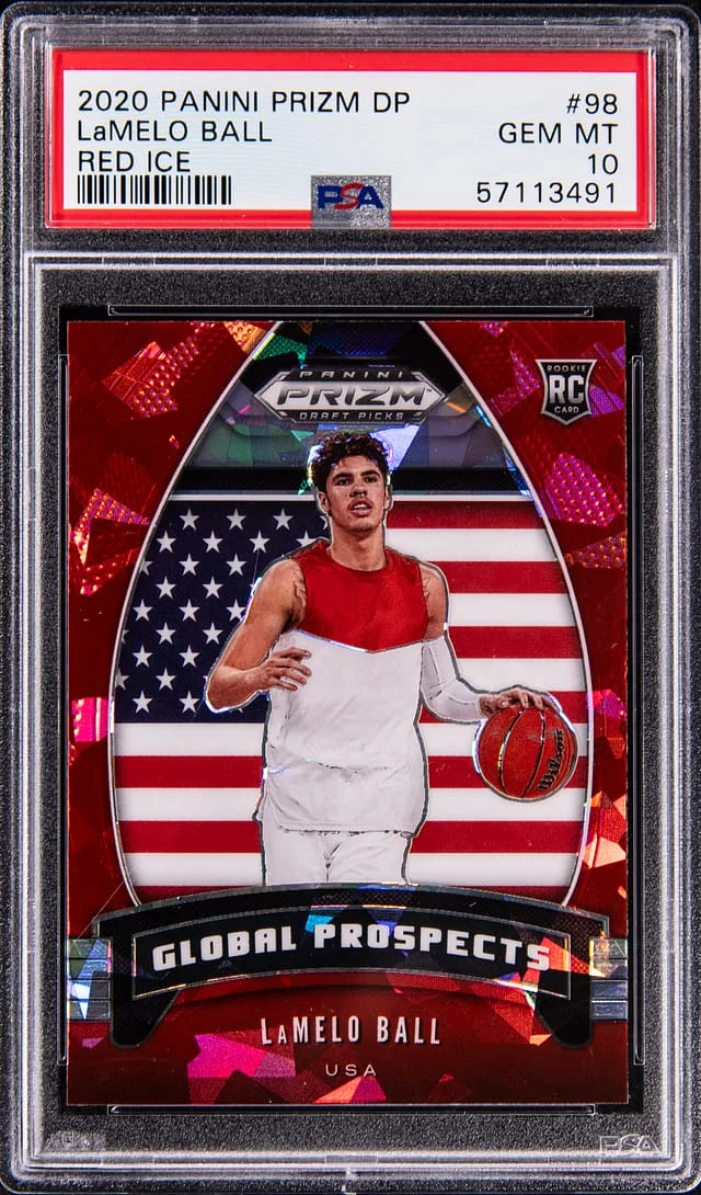 2020-21 Panini Prizm Draft Picks LaMelo Ball Red Ice #98 card image