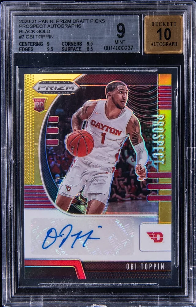 2020-21 Panini Prizm Draft Picks Obi Toppin Prospect Autographs Black Gold #PA-OT card image