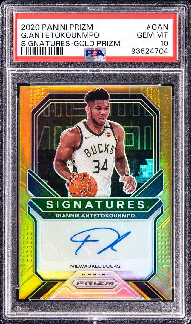 2020-21 Panini Prizm Giannis Antetokounmpo Signatures Gold Prizm #SI-GAN card image