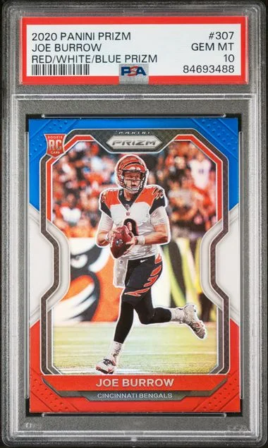 2020-21 Panini Prizm Joe Burrow Red/White/Blue Prizm #307 card image