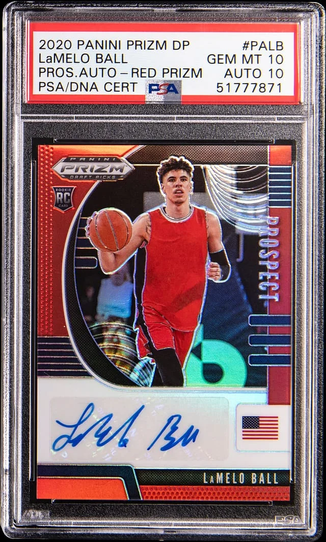 2020-21 Panini Prizm LaMelo Ball Prospects Autographs Red Prizm #PA-LB card image