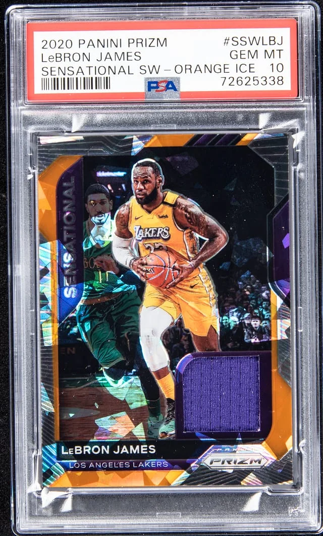 2020-21 Panini Prizm LeBron James Sensational Swatches Orange Ice #SSW-LBJ card image