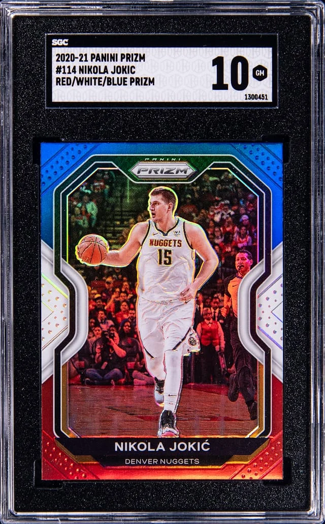 2020-21 Panini Prizm Nikola Jokic Red/White/Blue #114 card image