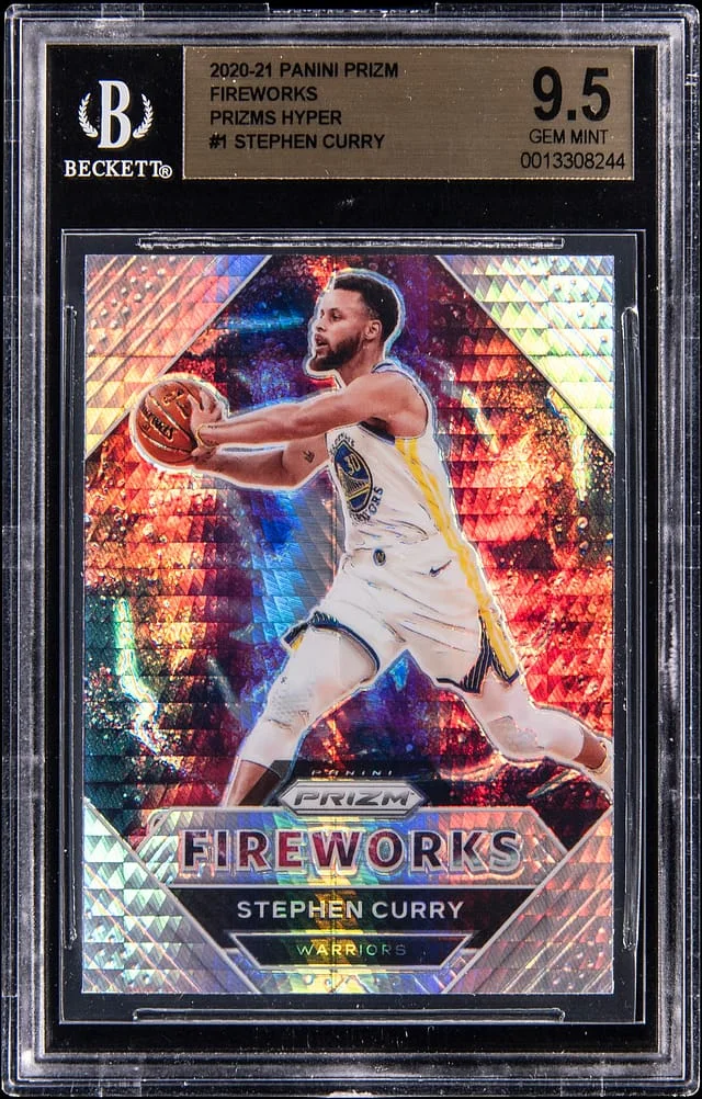 2020-21 Panini Prizm Stephen Curry Fireworks Prizms Hyper #1 card image