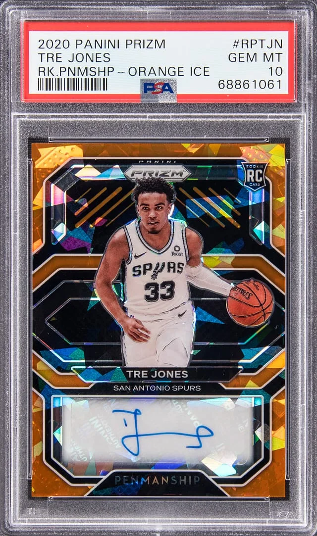 2020-21 Panini Prizm Tre Jones Penmanship Orange Ice #RP-TJN card image