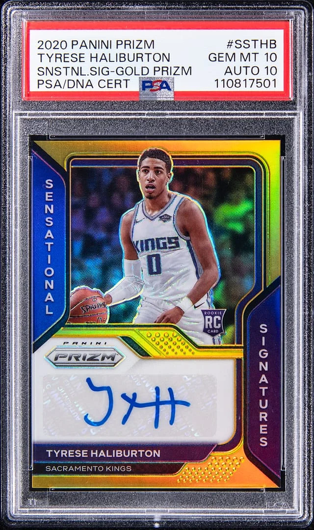 2020-21 Panini Prizm Tyrese Haliburton Sensational Signatures Gold Prizm #SS-THB card image