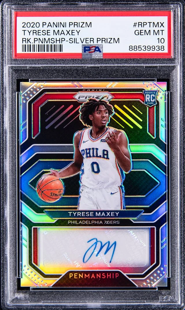 2020-21 Panini Prizm Tyrese Maxey Penmanship Silver #RPTMX card image