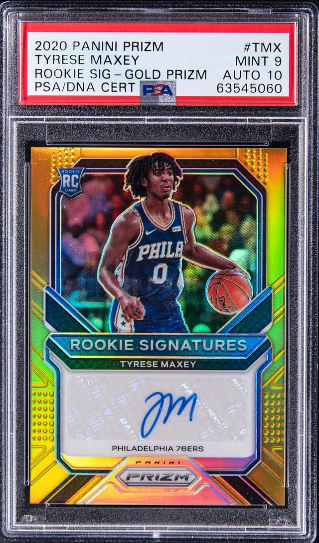 2020-21 Panini Prizm Tyrese Maxey Signatures Gold Prizm #TMX card image