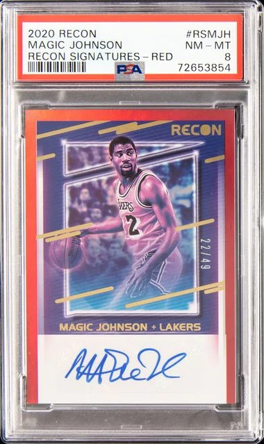 2020-21 Panini Recon Magic Johnson Recon Signatures Red #RSMJH card image