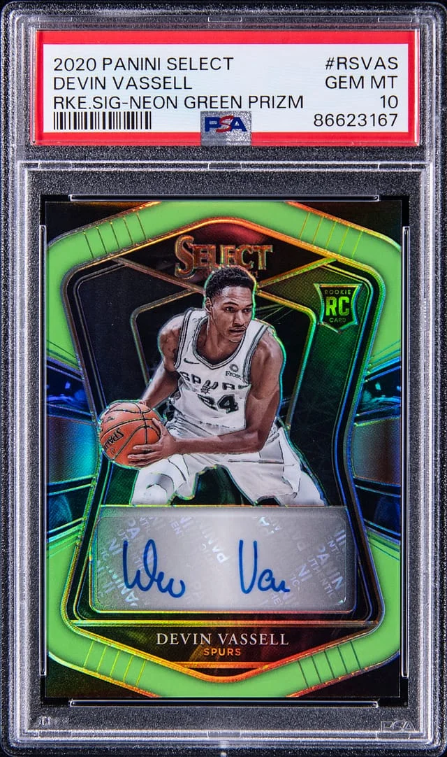 2020-21 Panini Select Devin Vassell Signature Neon Green Prizm #RS-VAS card image