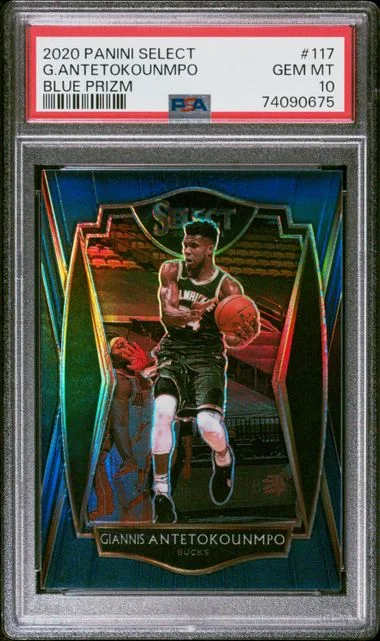 2020-21 Panini Select Giannis Antetokounmpo Blue Prizm #117 card image