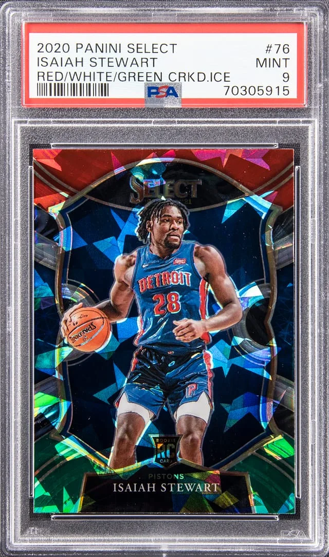 2020-21 Panini Select Isaiah Stewart Red/White/Green Cracked Ice #76 card image