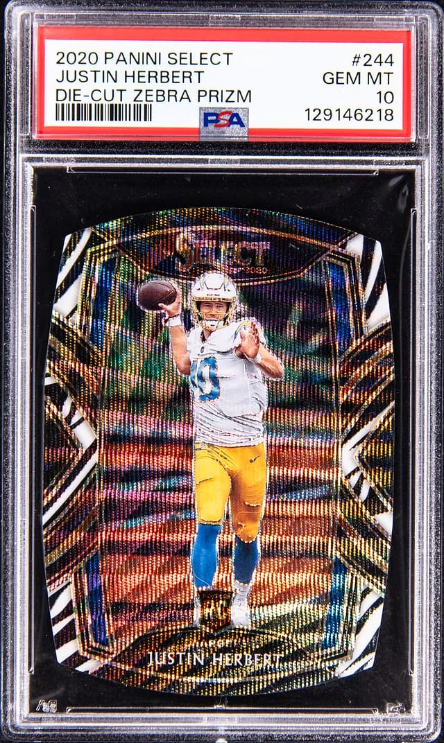 2020-21 Panini Select Justin Herbert Die-Cut Zebra Prizm #244 card image