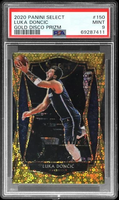 2020-21 Panini Select Luka Doncic Gold Disco Prizm #150 card image