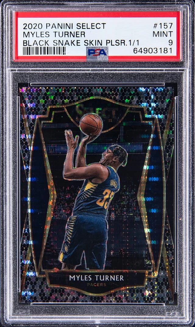 2020-21 Panini Select Myles Turner Black Snake Skin Pulsar #157 card image