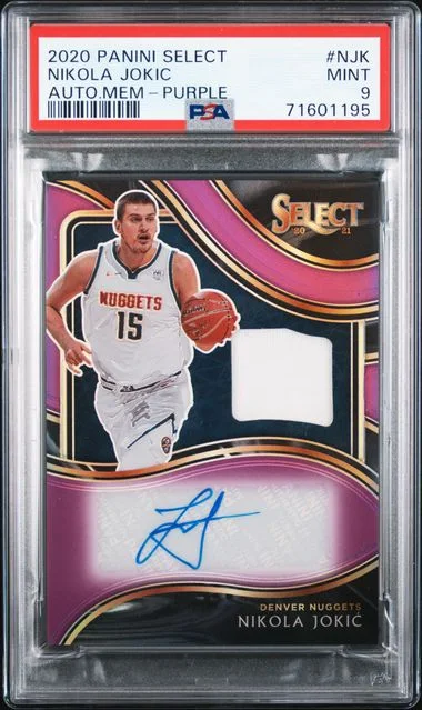 2020-21 Panini Select Nikola Jokic Autographed Memorabilia Purple #AM-NJK card image