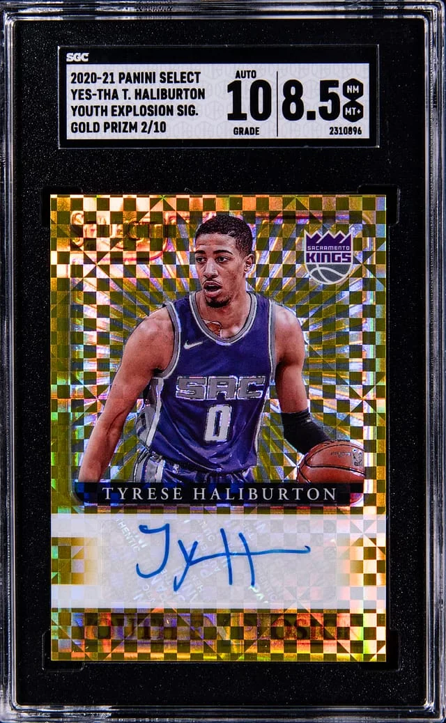 2020-21 Panini Select Tyrese Haliburton Youth Explosion Signatures Gold Prizm #YES-THA card image
