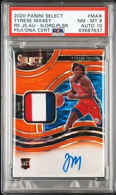 2020-21 Panini Select Tyrese Maxey Jersey Autographs Neon Orange Pulsar #MAX card image