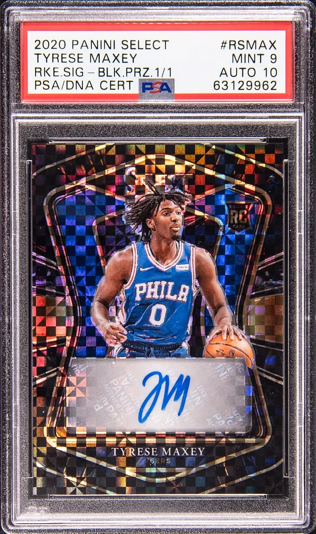 2020-21 Panini Select Tyrese Maxey Signatures Neon Green Prizm #RS-MAX card image