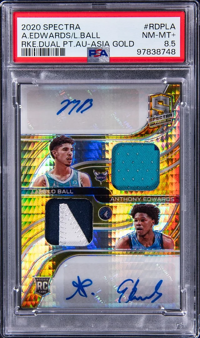 2020-21 Panini Spectra LaMelo Ball/Anthony Edwards Dual Patch Autographs #RDP-LA card image