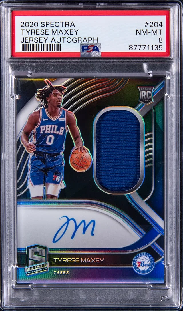 2020-21 Panini Spectra Tyrese Maxey Jersey Autograph #204 card image