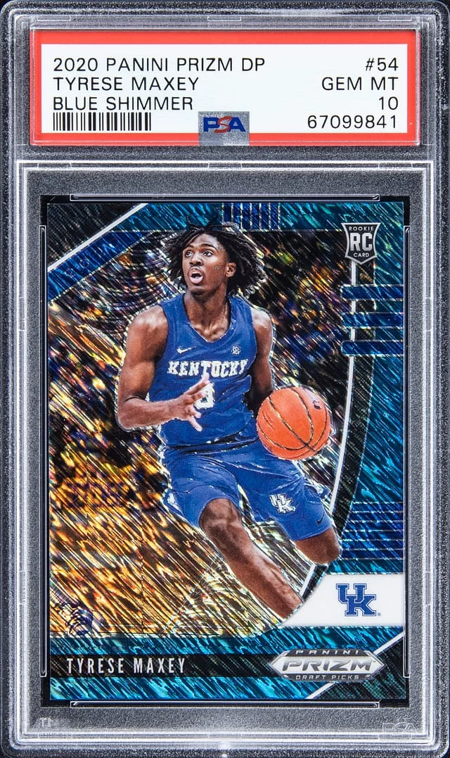 2020-21 Panini Tyrese Maxey Draft Picks Blue Shimmer Prizm #54 card image
